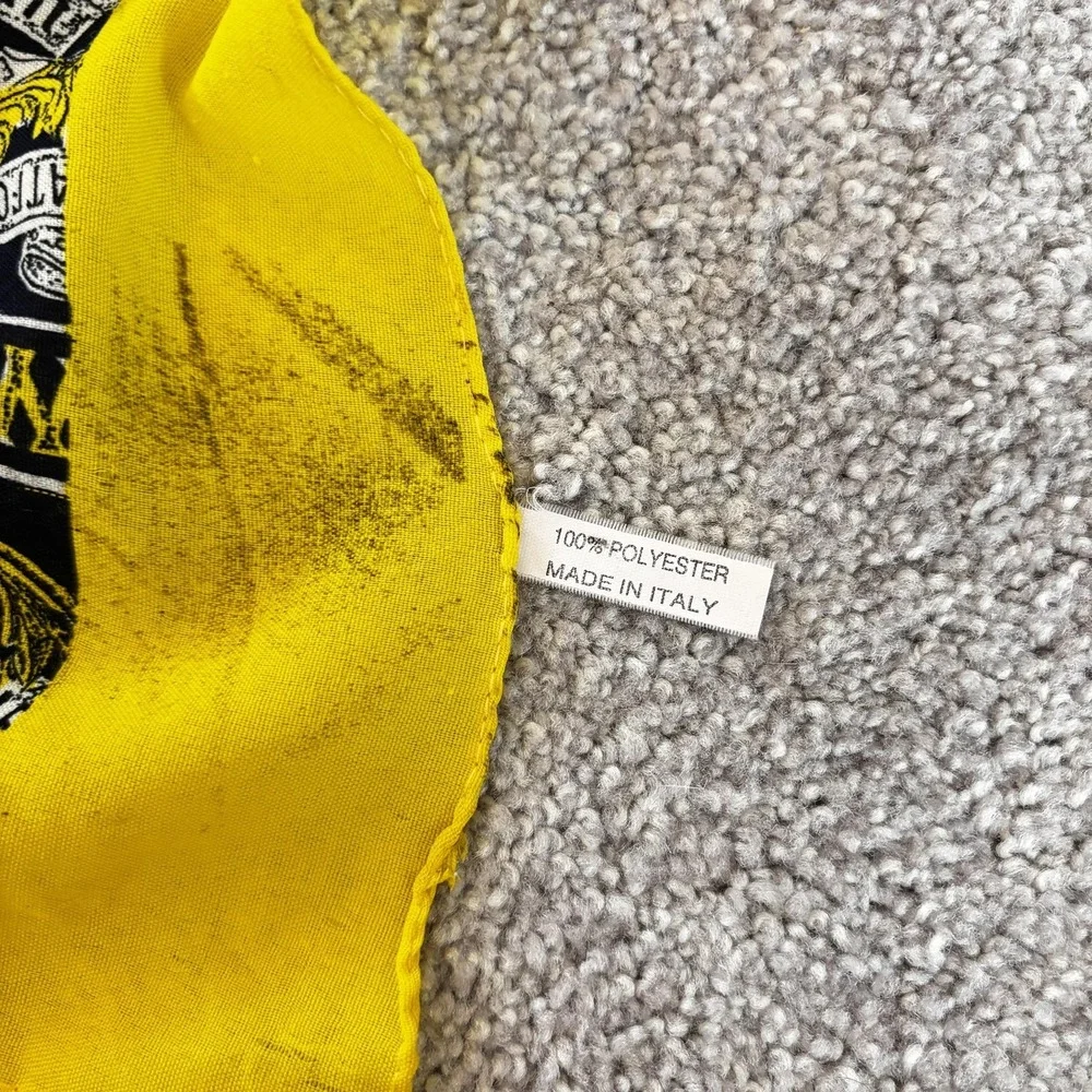 Gianfranco Ferre Scarf Womens O/S Black Yellow Square Satin Workers Union Print